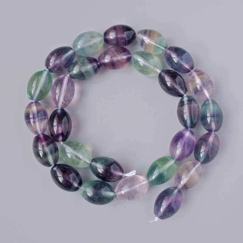 Fluorite Beads Natural Stone Oval 10x14mm ±, 39cm ± Threaded