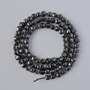 Black Tourmaline Beads, natural stone, faceted cube, diameter 4 mm±, length 40 cm± on thread