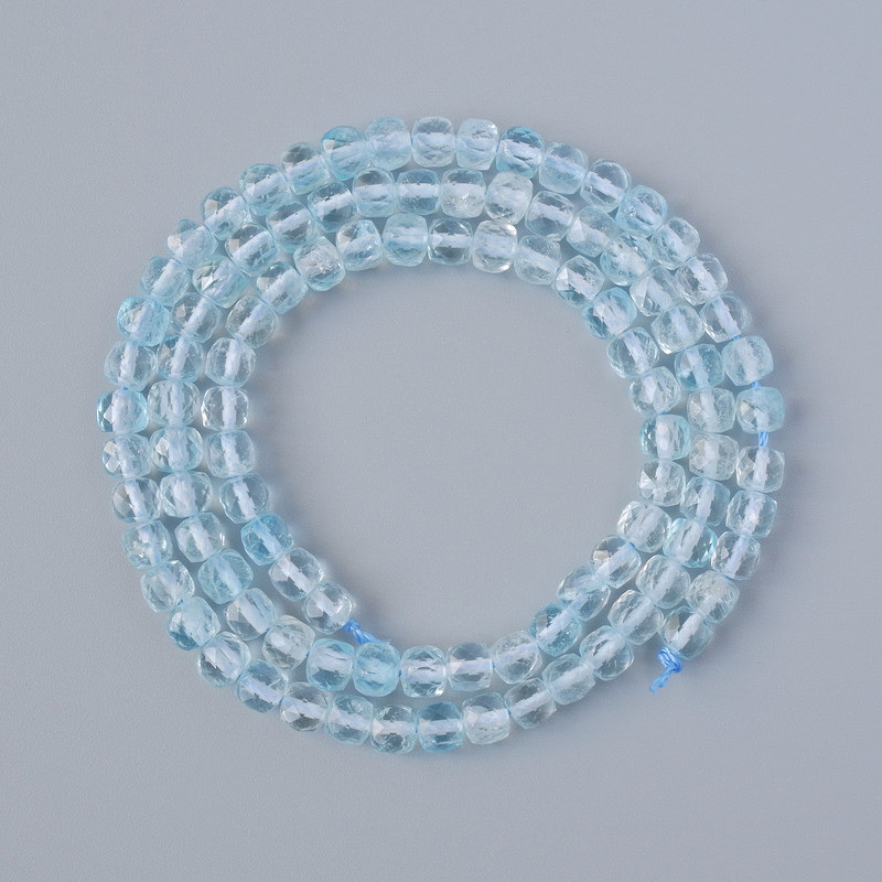 Topaz Beads Natural Stone Cubed Cut, 4 mm Diameter±, 40 cm Length± on Thread