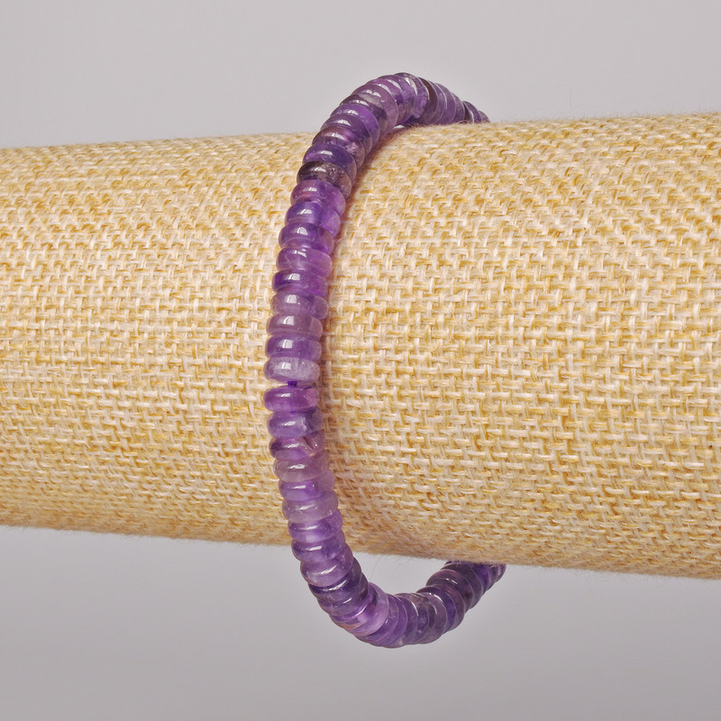 Amethyst Bracelet with natural stone, smooth rondelle, diameter 6x2 mm, length 18 cm ± (stretched)