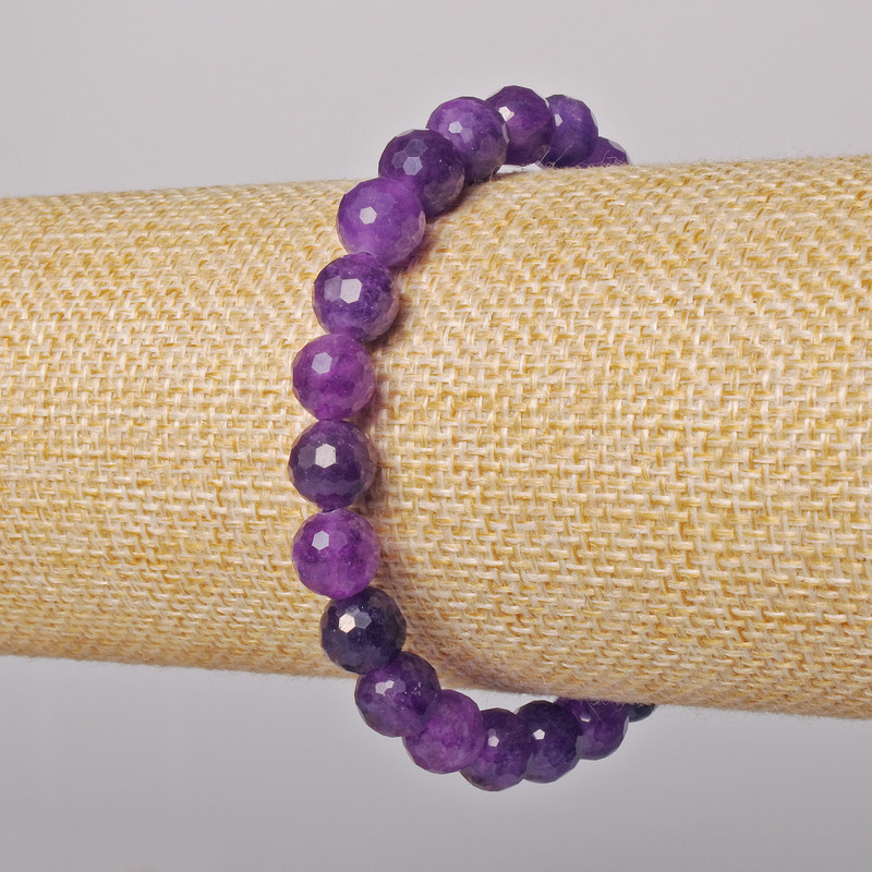 Sugilite Bracelet, natural stone, faceted round beads 8 mm+, length 18 cm+ (stretch)