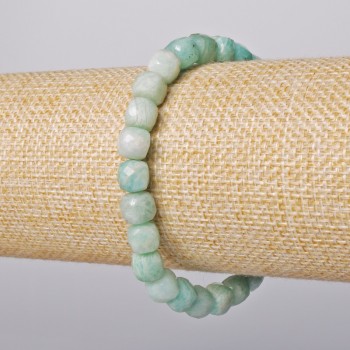 Amazonite Beaded Bracelet Natural Stone, faceted cube, diameter 7mm ±, length 18cm ± (stretch)