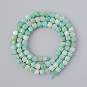 Amazonite Beads natural gemstone faceted cube, diameter 4–5 mm ±, thread length 39 cm ±