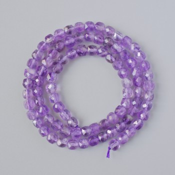 Amethyst Beads natural gemstone, faceted cube shape, diameter 4–5 mm±, thread length 38 cm±