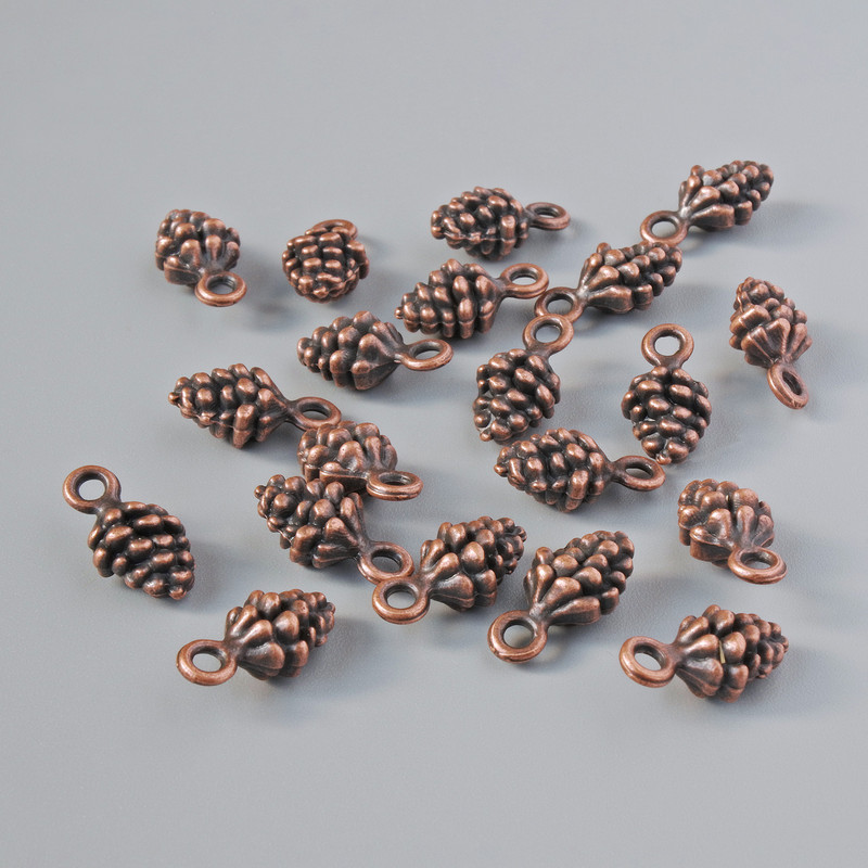 Pendant hardware "Pinecone", diameter 13×7mm, bore diameter 1.7mm, packaged 20 pcs±, copper metal color