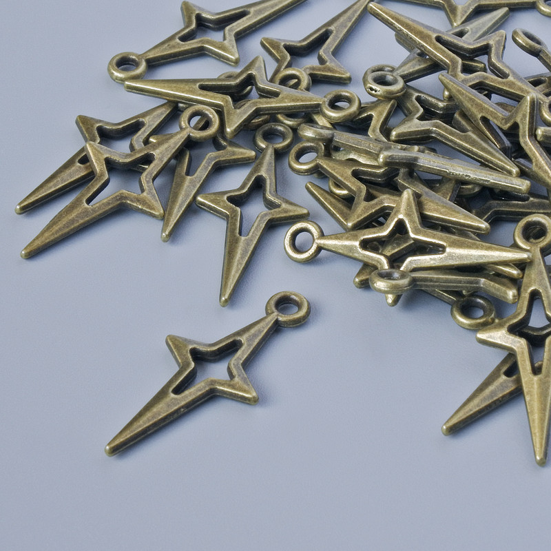 Pendant Finding "Star", diameter 23x10mm, hole diameter 1.6mm, pack 30 pcs ±, bronze-colored metal