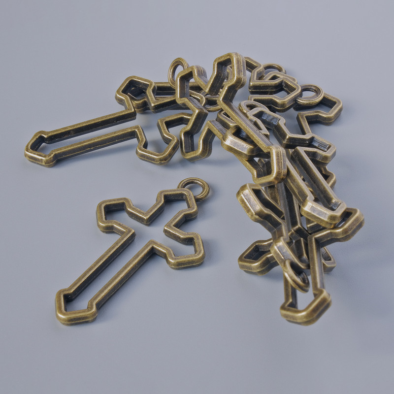 Pendant hardware "Cross", diameter 28.5×22 mm, hole diameter 3 mm, packaging 8 pcs±, bronze metal color