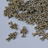 Pendant hardware Cross charm, 11×6 mm, hole diameter 1.3 mm, packaged 70 pcs±, bronze metal color