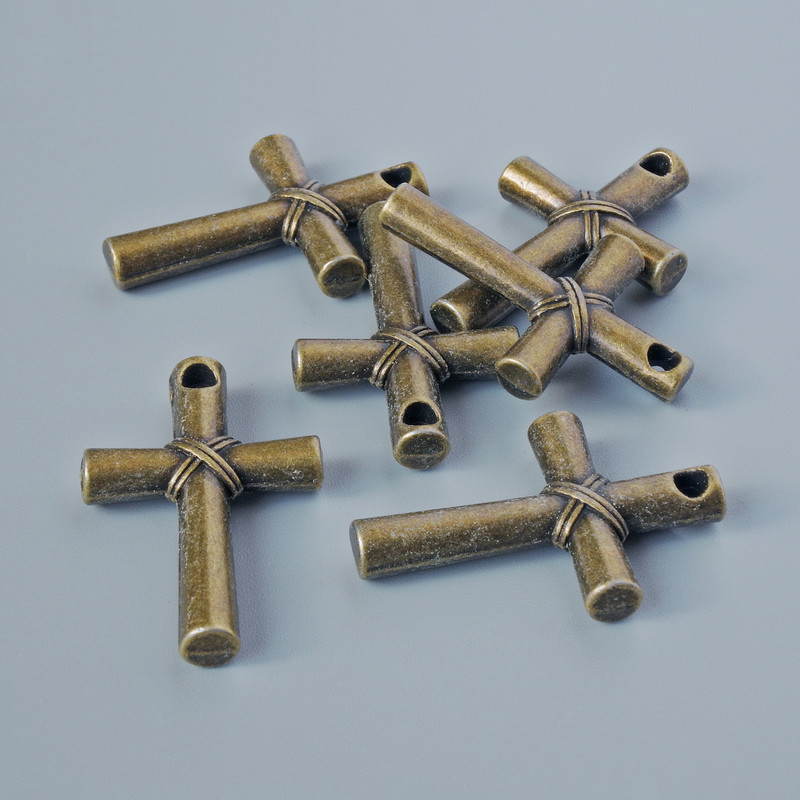 Pendant Findings "Cross", diameter 28x18x4mm, hole diameter 2.3mm, batch 6 pcs ±, bronze metal color