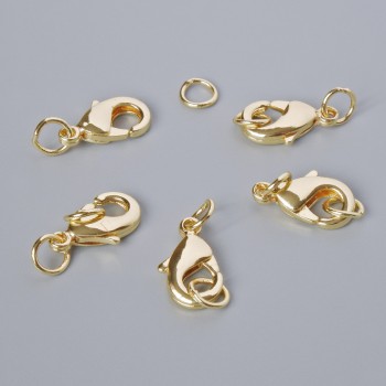 Carabiner Clasp, diameter 12×6 mm, gold-colored metal finish, 1 piece