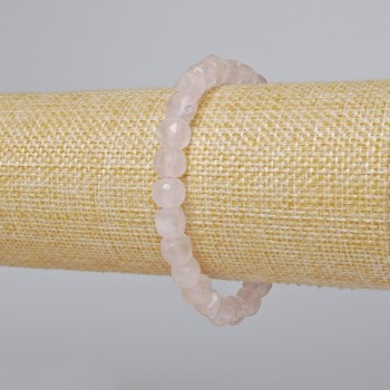 Bracelet Pink Quartz Natural Stone Faceted Cube, diameter 7mm±, length 18cm± (stretch)