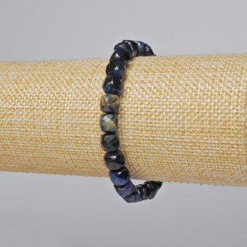 Bracelet Blue Cat's Eye Natural Stone Faceted Cube, 7mm diameter, length 18cm, stretchy