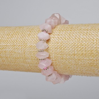 Bracelet Pink Quartz natural stone faceted rondelle, diameter 10x7mm±, length 18cm± (stretch) with metal accents