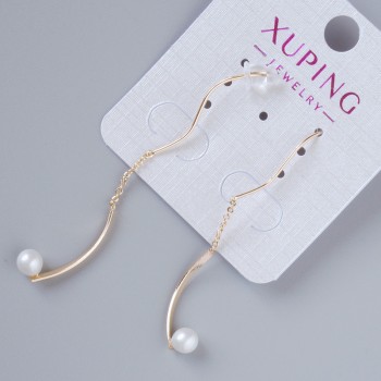 Earrings Xuping with white bead, diameter 5.5x5.5 mm, length 35 mm approx., without clasp, 18K gold plating