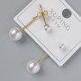 Earrings 'Stud' Xuping with white seed beads, diameter 8mm, 4mm±, length 25mm±, lemon gold plating