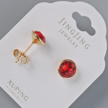 Earrings Studs Xuping with Swarovski crystals, red color, 9mm diameter, 18K gold plating