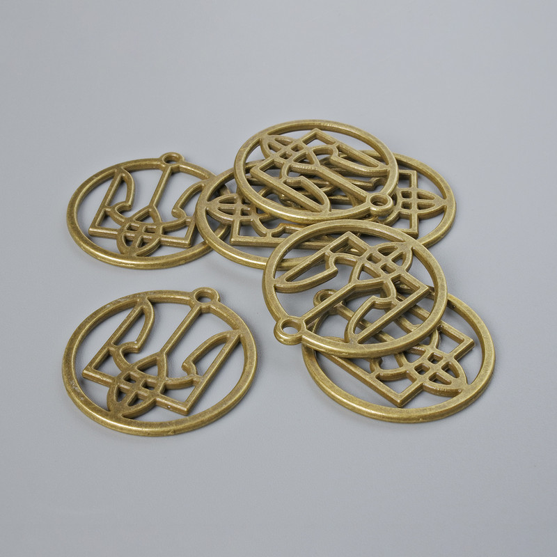 Pendant Findings Ukraine Coat of Arms, diameter 25mm± packaging 7 pcs± bronze color metal