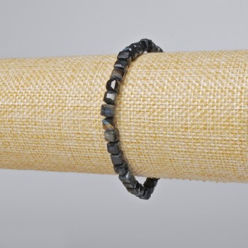 Bracelet Hawk's Eye Natural Stone Faceted Cube Beads, 5mm diameter, 18cm length (stretch)