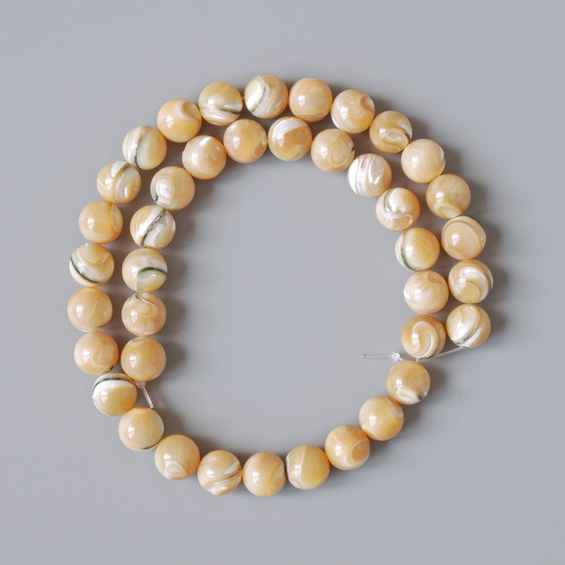 Mother-of-pearl beads beige natural smooth round, diameter 10 mm, length 39 cm ± on a string