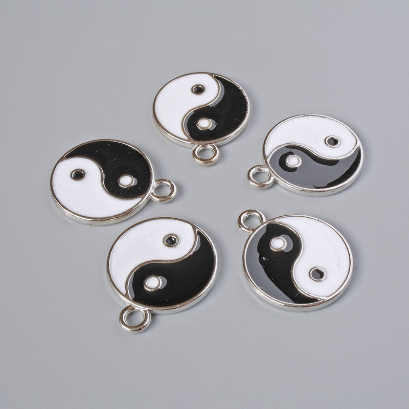 Pendant Fittings "Yin Yang", diameter 18mm, length 22mm, hole diameter 2.5 mm, packaged 5 pcs ±, silver-colored metal