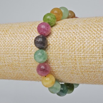 Bracelet Natural Tourmaline Bead Smooth Sphere 10mm diameter ±, Length 18cm ± (stretch)