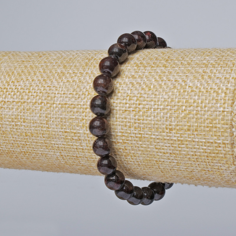 Bracelet Garnet natural stone smooth beads, diameter 7.5mm±, length 18cm± (stretch)