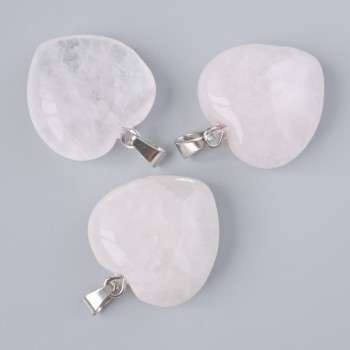 Pendant "Heart" Pink Quartz natural stone, diameter 20x20x9mm±, length 28mm±
