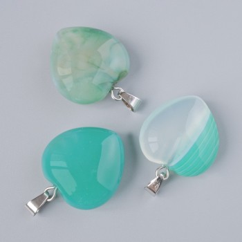 Pendant "Heart" Agate green natural stone, diameter 20x20x9mm±, length 28mm±