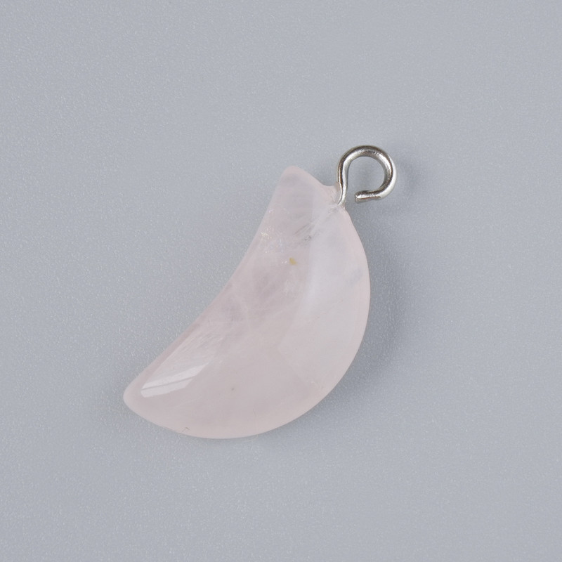 Pendant "Moon" Pink Quartz Natural Stone, diameter 17x10mm+-, length 25mm+-