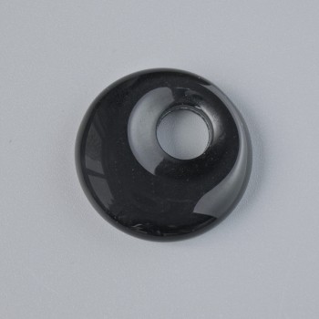 Donut Pendant (Bagel) Black Agate Natural Stone, diameter 18x5mm+-, hole diameter 5mm+-