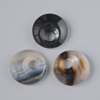 Donut Pendant (Bagel) Black Agate Natural Stone, diameter 18x5mm +-, hole diameter 5mm +-