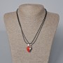 Pairs Pendant "Heart" on Magnet, red enamel, silver metal 22x17, 5mm + -, length 45-50cm+