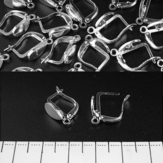 Findings Ear Wires English Lock "Tongue" 50 Pairs 14x10mm +/- Silver-Tone Metal