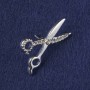 Brooch 'Scissors' with White Rhinestones, Silver Metal 31×21mm+