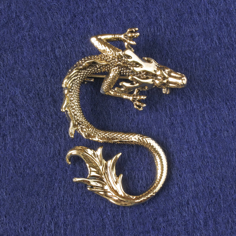 Pendant-brooch Dragon, golden metal 44x30mm +