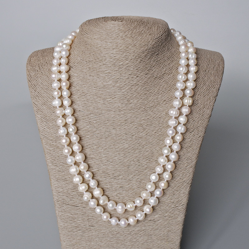 Long freshwater pearl necklace with relief texture, 10×8 mm perls, length 116 cm