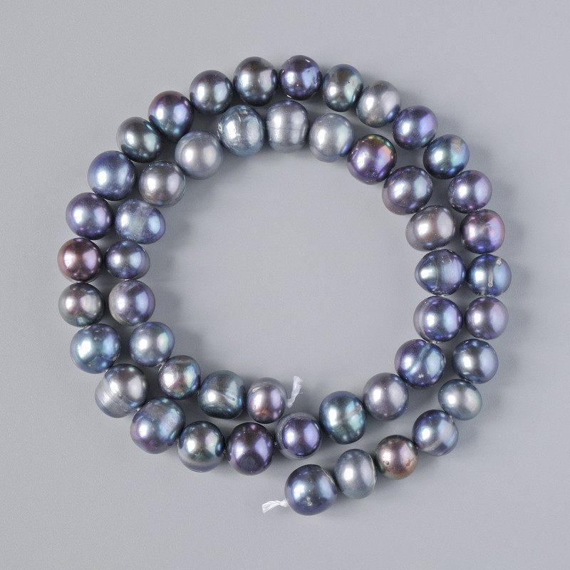 River Pearl Beads Graphite with Peacock Effect (peacock black), diameter 9×8mm±, length 37cm± on thread