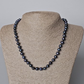 Necklace Black Freshwater Pearls, 8.5×7 mm±, length 44-45 cm±