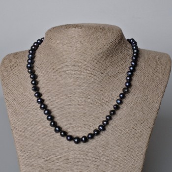 Necklace Black Freshwater Pearls, diameter 8.5×7 mm ±, length 44-45 cm ±
