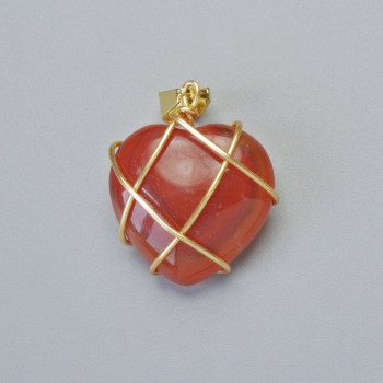 Clearance! Pendant "Heart" Carnelian in golden braiding, diameter 20x20mm±, length 30mm±