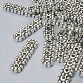 Bead Separator for 5 Strands, 17x4 mm, 5 mm±, hole diameter 1.2 mm, silver metal color, 28 pcs±