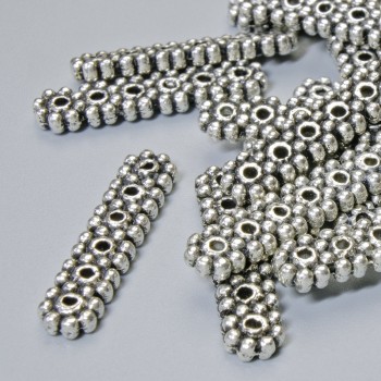 Bead Separator for 6 Threads, 20×4.5 mm, 1.2 mm hole, Silvertone Metal, 16 pcs