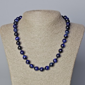 Blue Cat's Eye Necklace Natural Stone Smooth Bead, 10mm diameter, length 45-48cm
