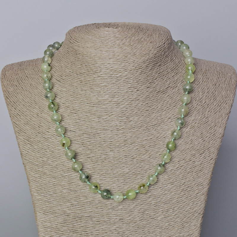 Prehnite Necklace with Natural Stone Smooth Beads, 8mm Diameter, 45-49cm Length