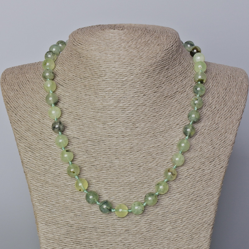 Prehnite Necklace Natural Stone Smooth Bead, 10mm diameter, length 45-49cm