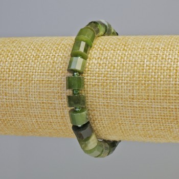 Bracelet Canadian Jadeite natural stone faceted disk diameter 8×6mm± (stretch) with seed beads