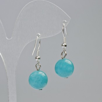Aquamarine natural stone smooth bead earrings, diameter 12mm ±, length 33mm ±