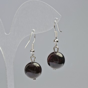 Garnet Earrings Natural Stone Smooth Bead, diameter 12.5mm±, length 33mm±