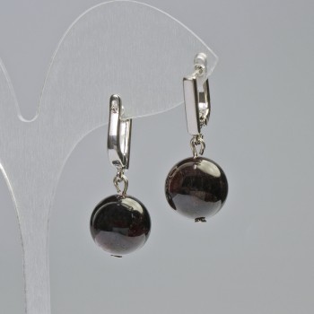 Garnet Earrings with natural stone, smooth balls, diameter 12.5mm±, length 30mm± with English clasp