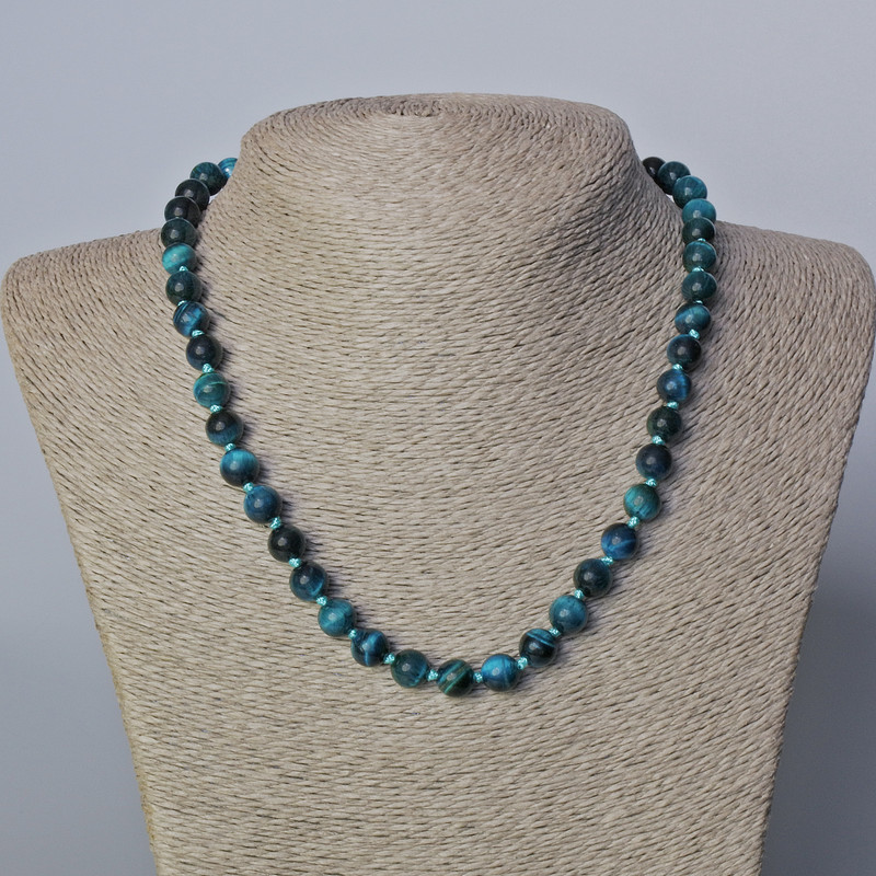 Necklace Turquoise Cat's Eye Natural Stone Smooth Bead, 8mm diameter+, length 45-48cm+